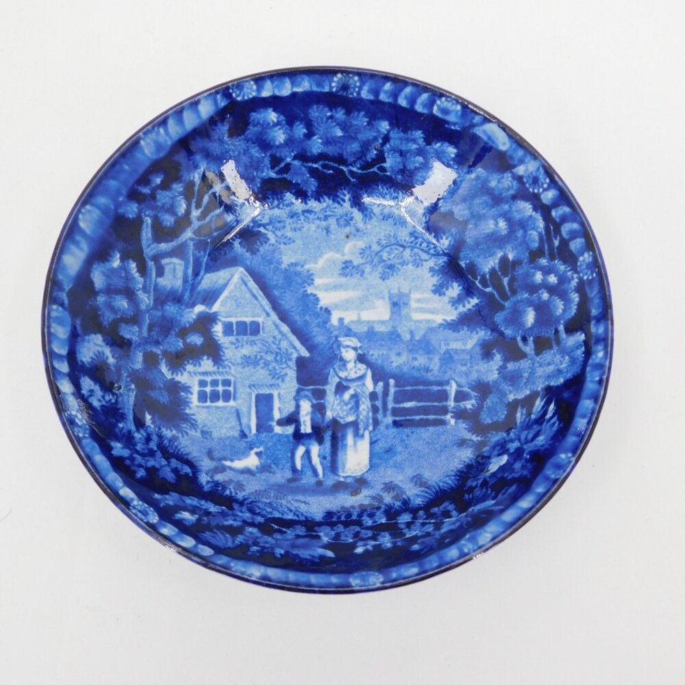 Adams Blue Flow Transferware Bowl Antique Staffordshire Ironstone Pottery 5.75"